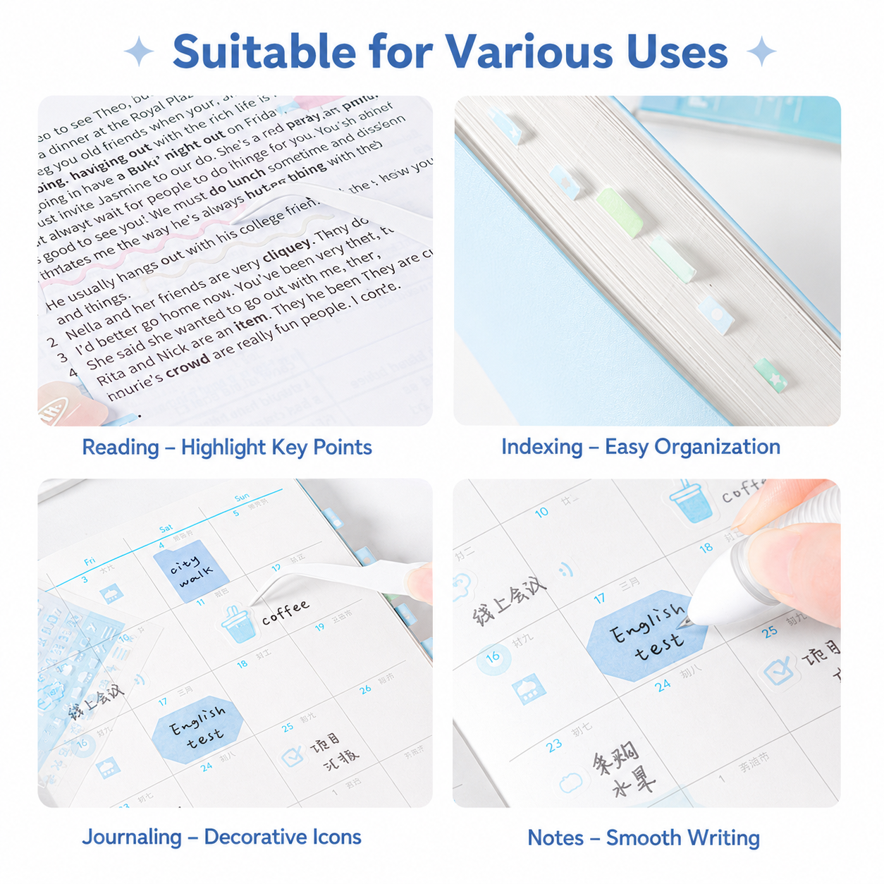 Planwith Multi-Functional Mark Sticky Note Book | Translucent PET & Washi Planner Stickers