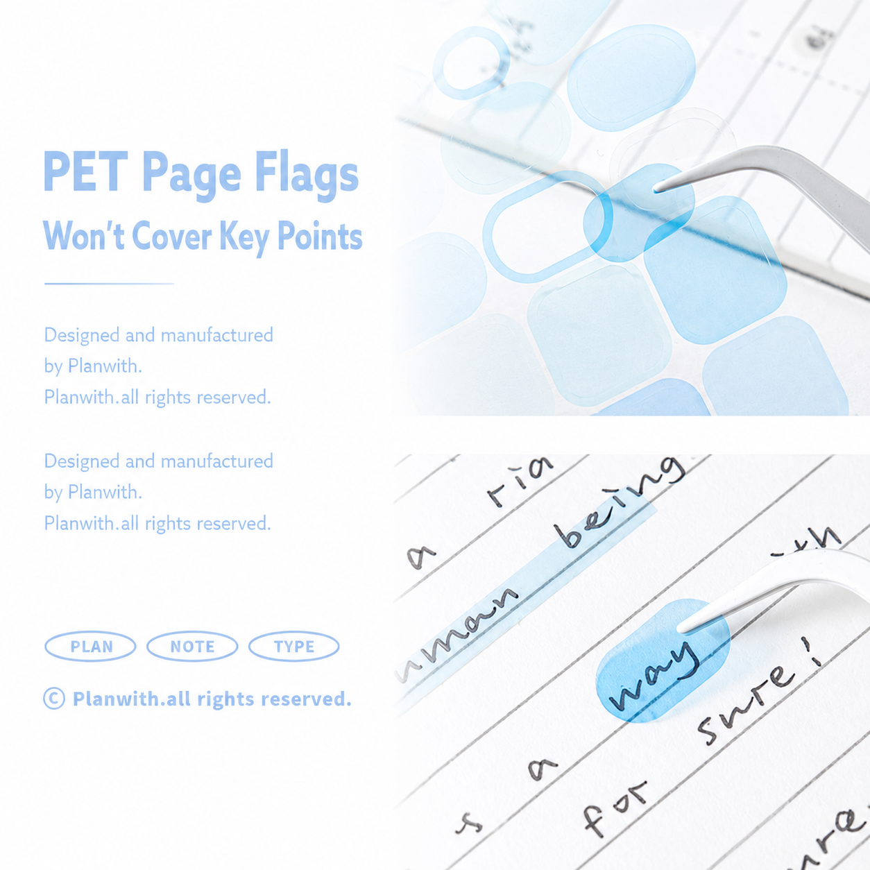 Planwith Multi-Functional Mark Sticky Note Book | Translucent PET & Washi Planner Stickers