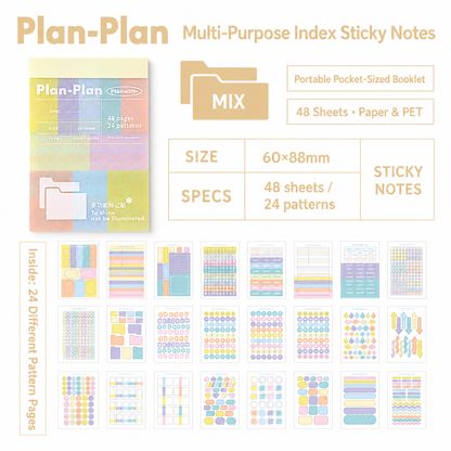 Planwith Multi-Functional Mark Sticky Note Book | Translucent PET & Washi Planner Stickers