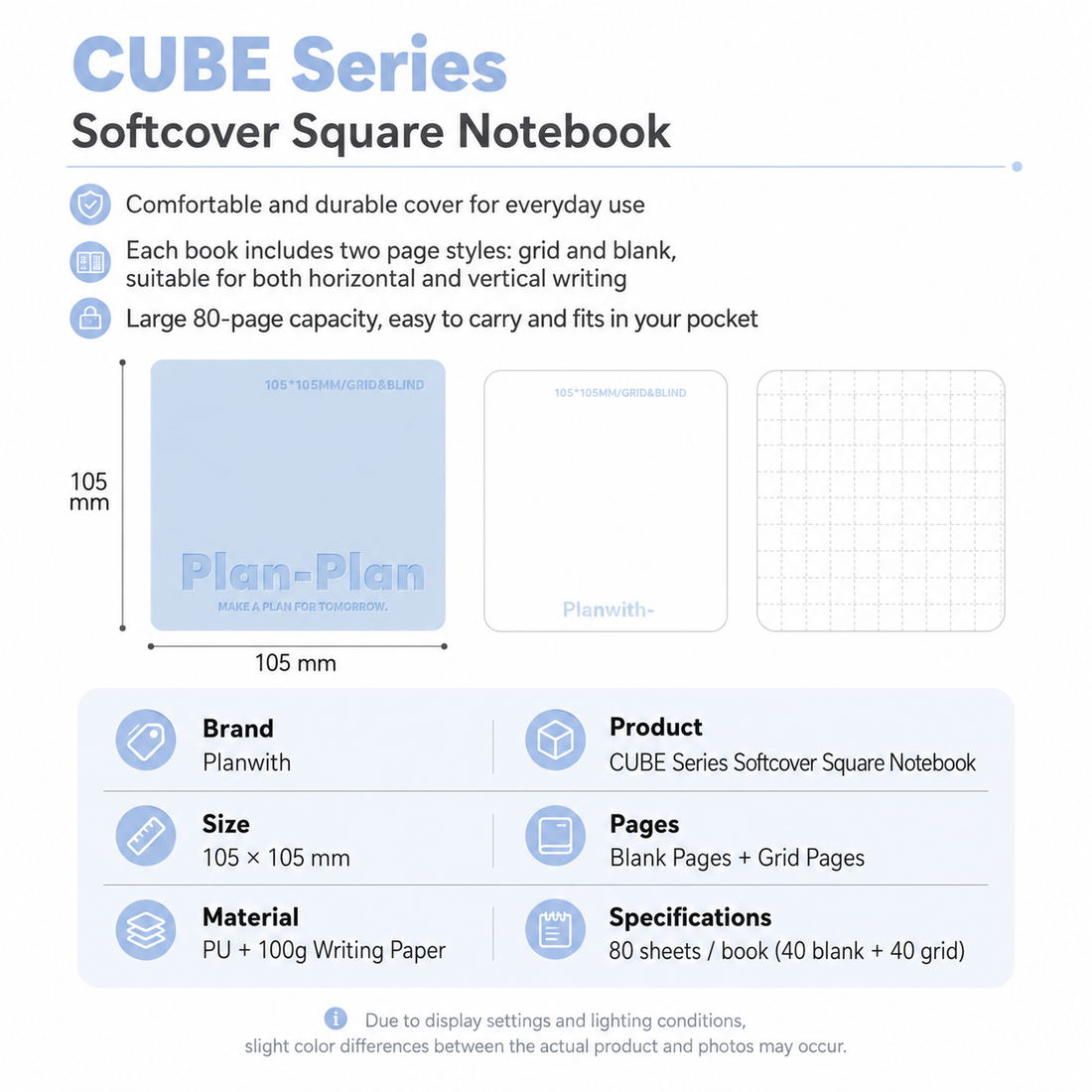 CUBE Series Softcover Square Notebook by Planwith - color option view for journaling notebook | Lumiyear
