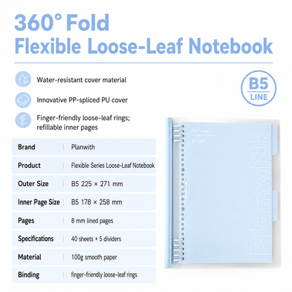 B5 Flexible Series 360° Fold Loose-Leaf Notebook by Planwith - color option view for journaling notebook | Lumiyear