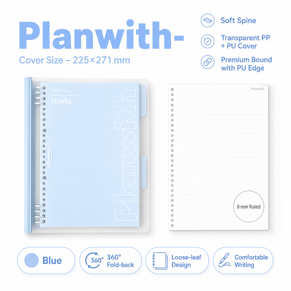 B5 Flexible Series 360° Fold Loose-Leaf Notebook by Planwith - color option view for journaling notebook | Lumiyear