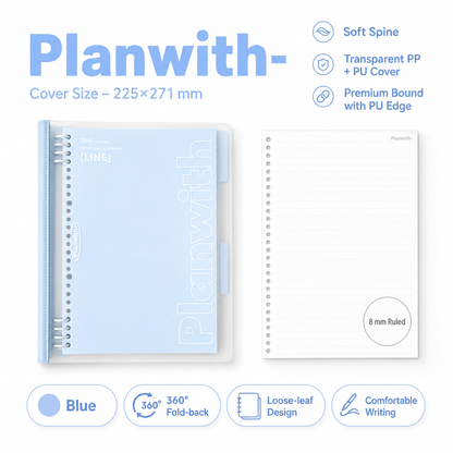 B5 Flexible Series 360° Fold Loose-Leaf Notebook by Planwith - color option view for journaling notebook | Lumiyear
