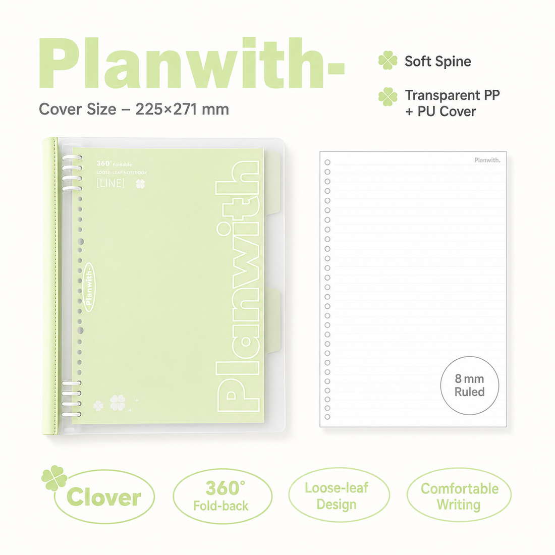 B5 Flexible Series 360° Fold Loose-Leaf Notebook by Planwith - color option view for journaling notebook | Lumiyear
