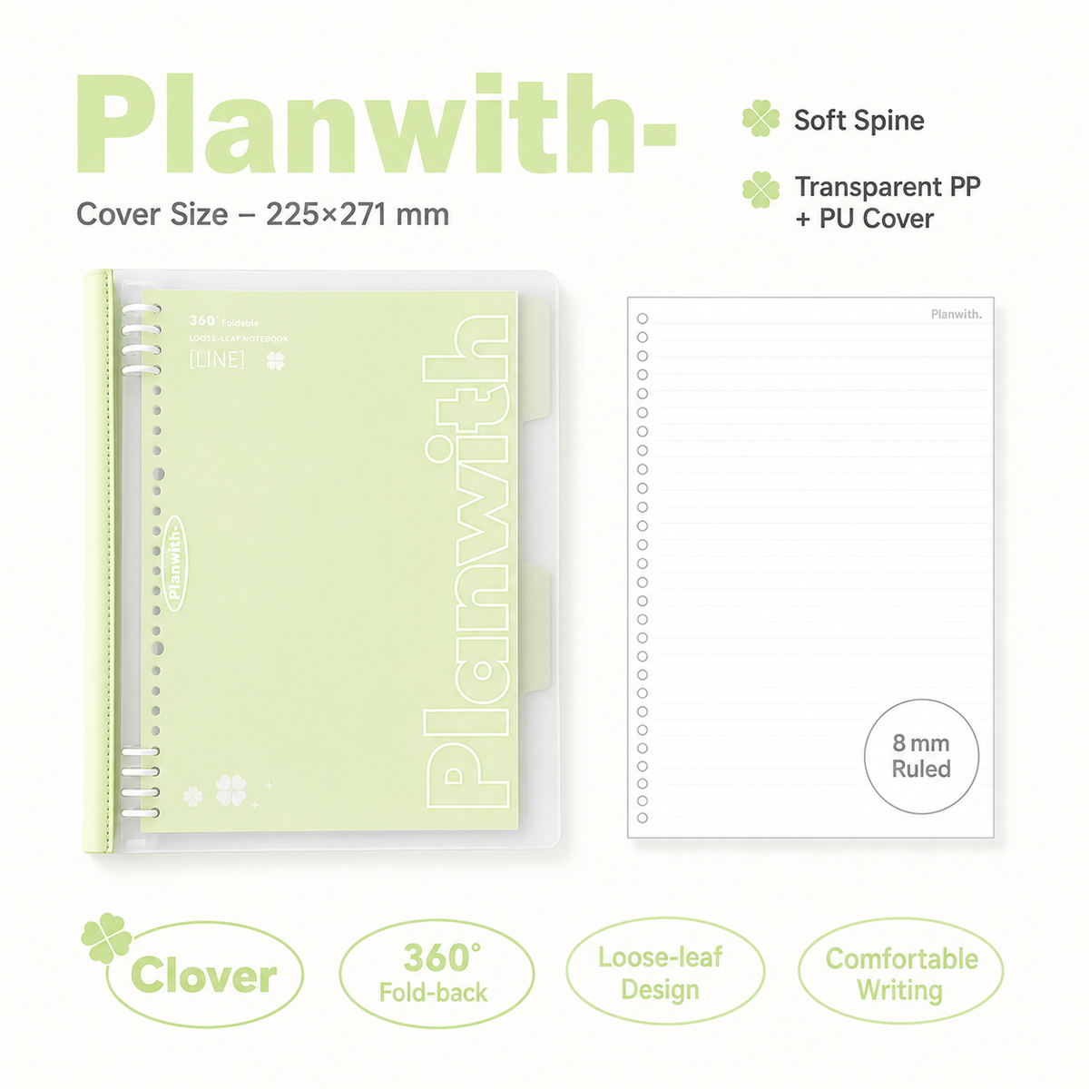 B5 Flexible Series 360° Fold Loose-Leaf Notebook by Planwith - color option view for journaling notebook | Lumiyear