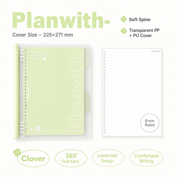 B5 Flexible Series 360° Fold Loose-Leaf Notebook by Planwith - color option view for journaling notebook | Lumiyear