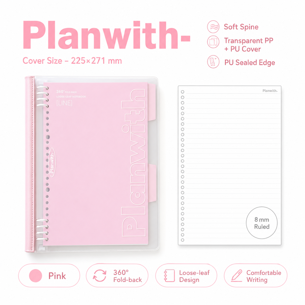 B5 Flexible Series 360° Fold Loose-Leaf Notebook by Planwith - color option view for journaling notebook | Lumiyear
