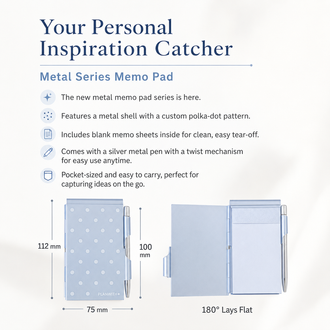 Planwith Pocket Metal Memo Pad Set with Twist Pen by Planwith - color option view for journaling writing tool | Lumiyear