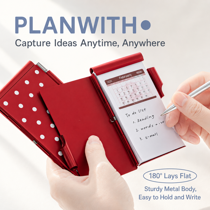 Planwith Pocket Metal Memo Pad Set with Twist Pen by Planwith - detail view for journaling writing tool | Lumiyear
