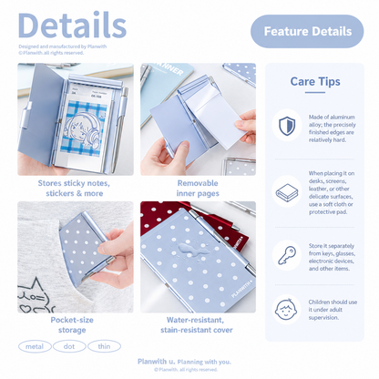 Planwith Pocket Metal Memo Pad Set with Twist Pen | Aluminum Alloy Pocket Journal