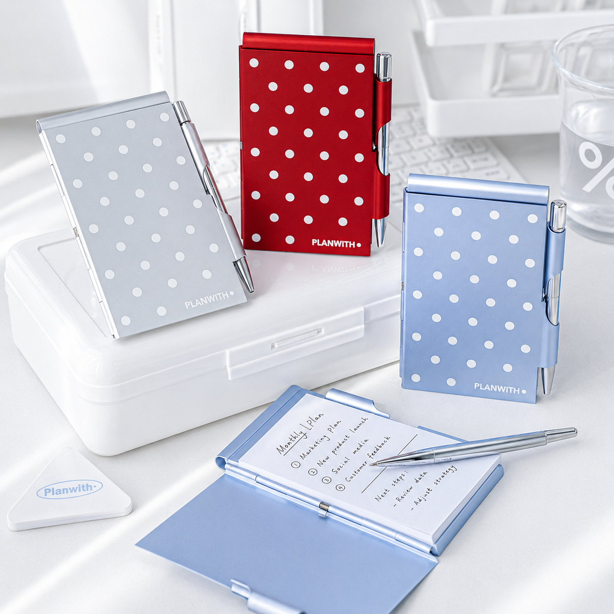 Planwith Pocket Metal Memo Pad Set with Twist Pen by Planwith - main product view for journaling writing tool | Lumiyear