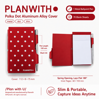 Planwith Pocket Metal Memo Pad Set with Twist Pen | Aluminum Alloy Pocket Journal