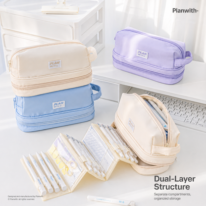 Planwith Expansion 2.0 Accordion Pull-Out Pencil Pouch | Large Capacity Dual-Layer Pen Case