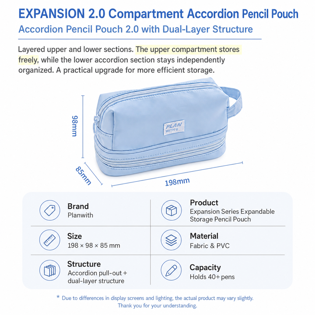 Planwith Expansion 2.0 Accordion Pull-Out Pencil Pouch by Planwith - color option view for journaling writing tool | Lumiyear