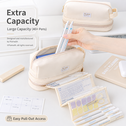 Planwith Expansion 2.0 Accordion Pull-Out Pencil Pouch | Large Capacity Dual-Layer Pen Case