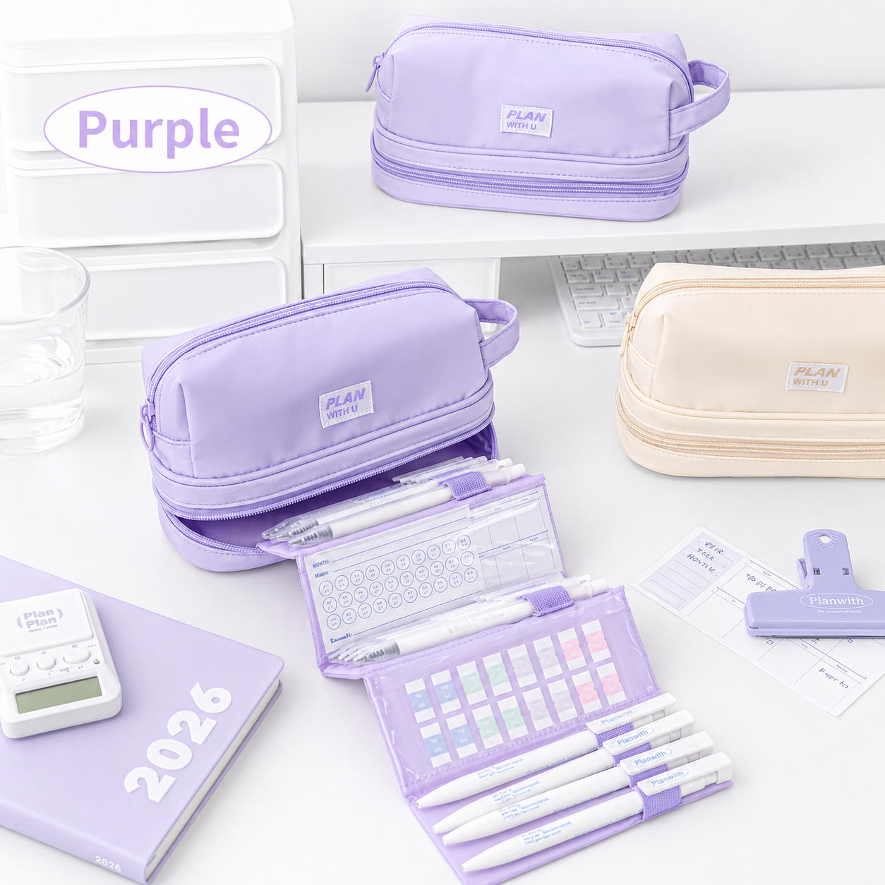 Planwith Expansion 2.0 Accordion Pull-Out Pencil Pouch | Large Capacity Dual-Layer Pen Case