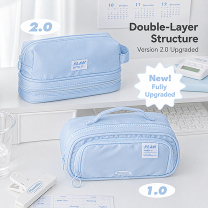 Planwith Expansion 2.0 Accordion Pull-Out Pencil Pouch | Large Capacity Dual-Layer Pen Case