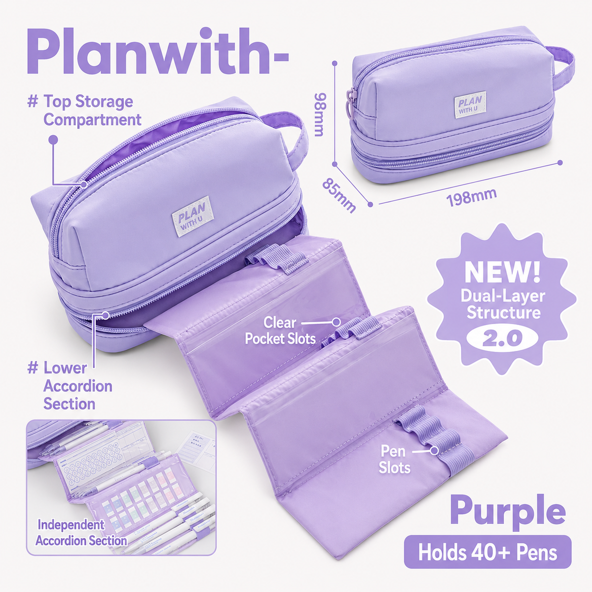 Planwith Expansion 2.0 Accordion Pull-Out Pencil Pouch by Planwith - color option view for journaling writing tool | Lumiyear