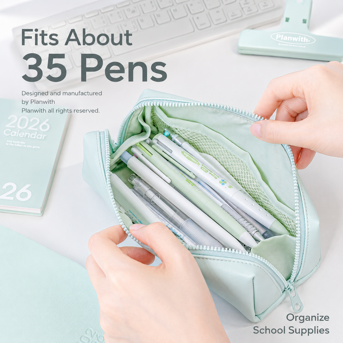 Planwith Soft PU Leather Pencil Case with Dual Zippers by Planwith - color option view for journaling writing tool | Lumiyear