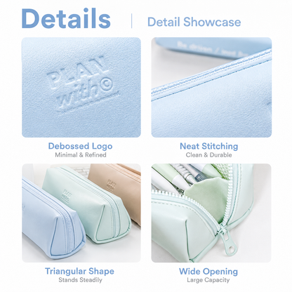 Planwith Soft PU Leather Pencil Case with Dual Zippers | Large Capacity Wide Opening Pen Pouch