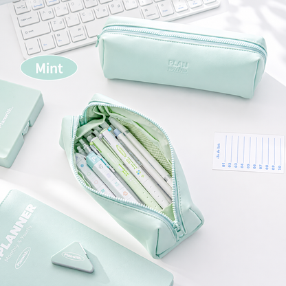 Planwith Soft PU Leather Pencil Case with Dual Zippers | Large Capacity Wide Opening Pen Pouch