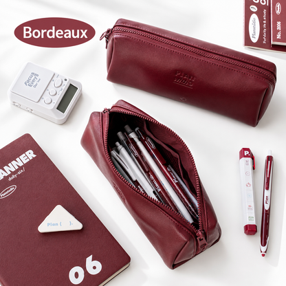 Planwith Soft PU Leather Pencil Case with Dual Zippers | Large Capacity Wide Opening Pen Pouch