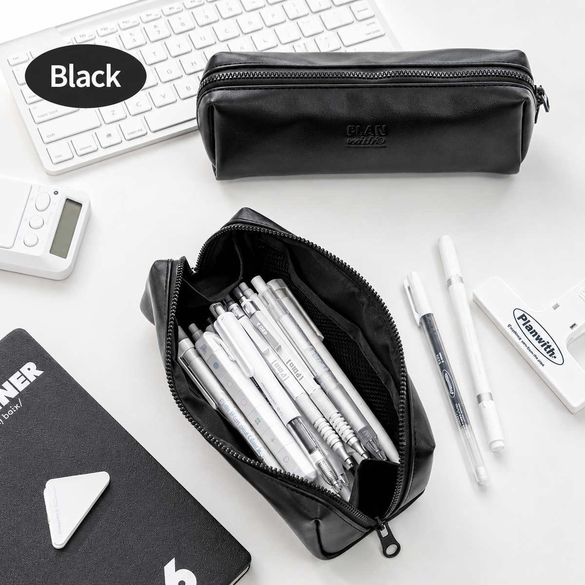Planwith Soft PU Leather Pencil Case with Dual Zippers by Planwith - color option view for journaling writing tool | Lumiyear