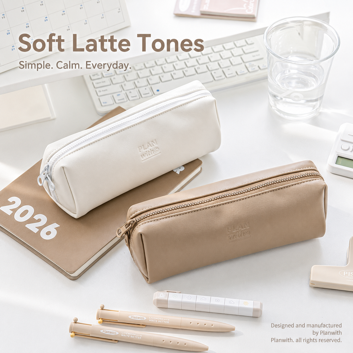 Planwith Soft PU Leather Pencil Case with Dual Zippers by Planwith - color option view for journaling writing tool | Lumiyear
