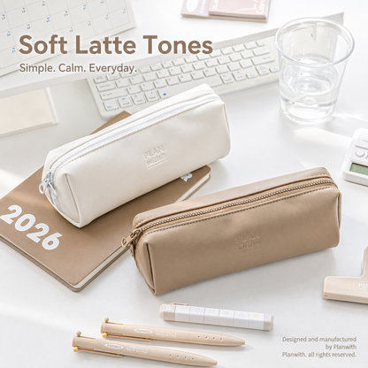 Planwith Soft PU Leather Pencil Case with Dual Zippers | Large Capacity Wide Opening Pen Pouch