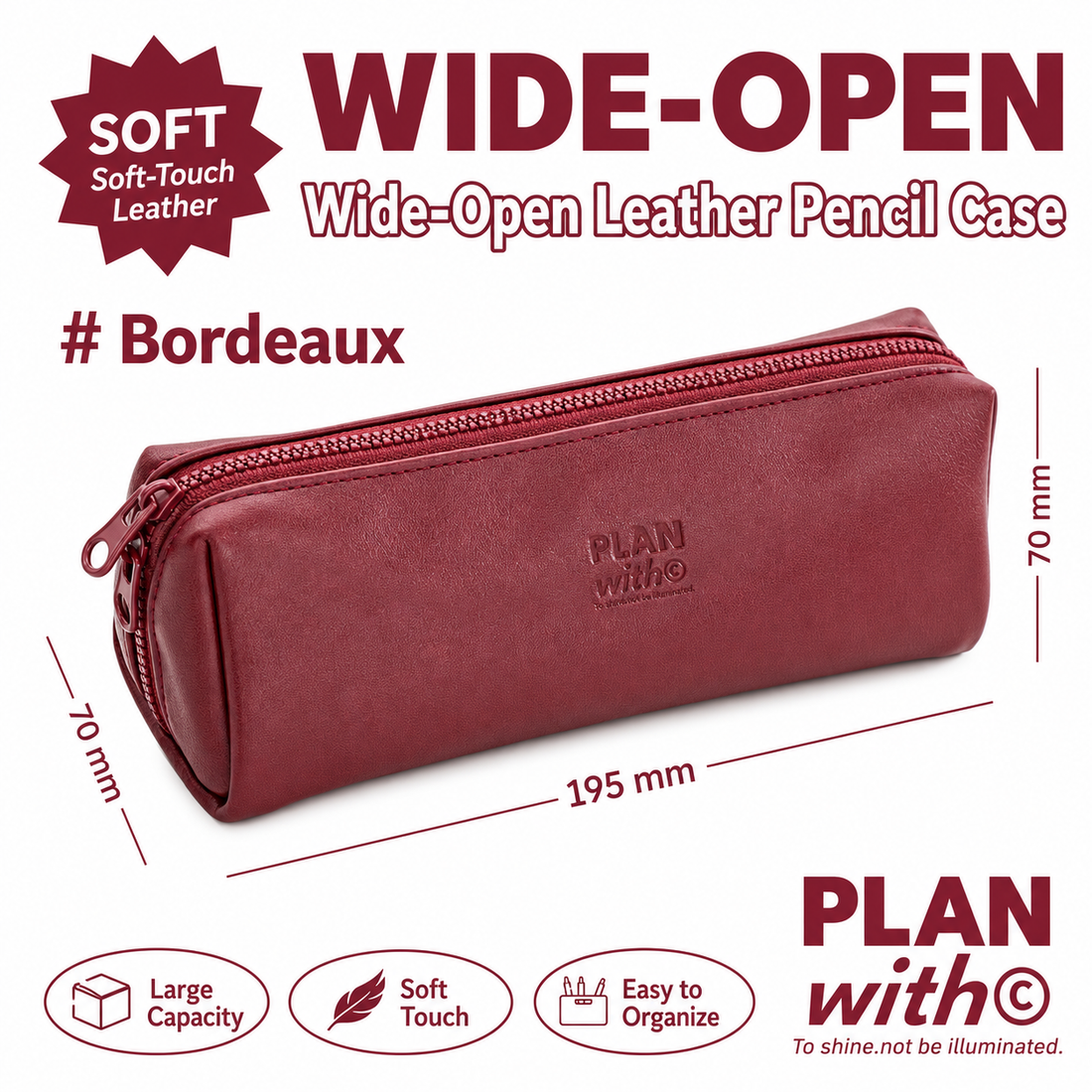 Planwith Soft PU Leather Pencil Case with Dual Zippers by Planwith - color option view for journaling writing tool | Lumiyear
