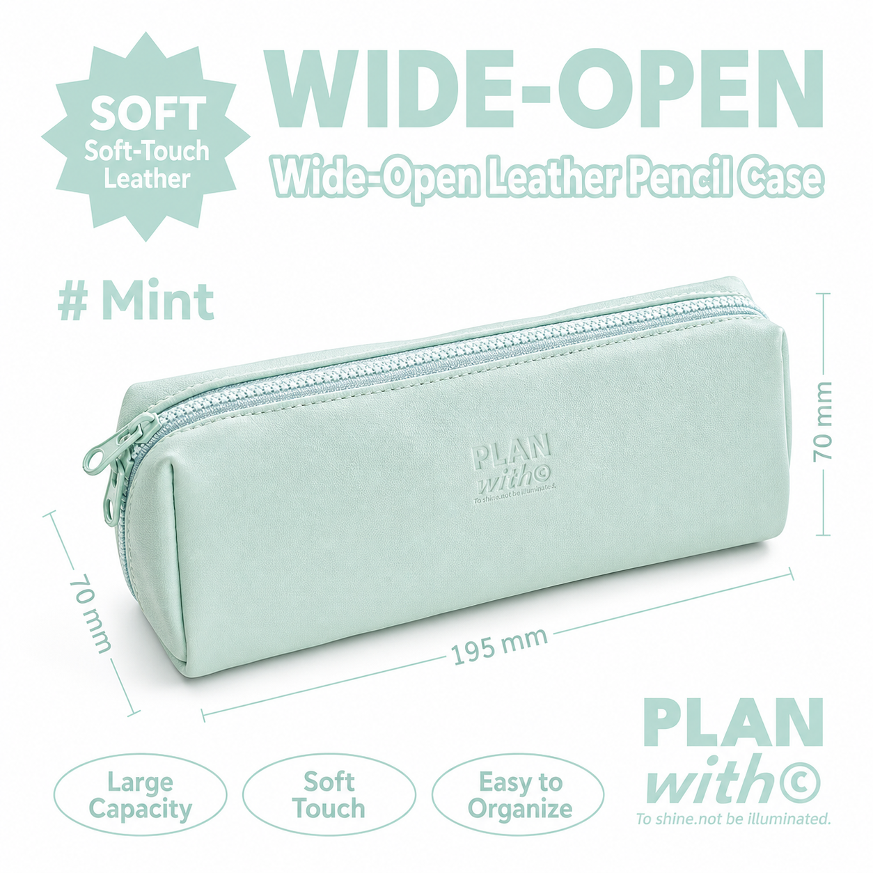 Planwith Soft PU Leather Pencil Case with Dual Zippers | Large Capacity Wide Opening Pen Pouch