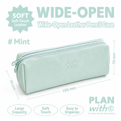 Planwith Soft PU Leather Pencil Case with Dual Zippers | Large Capacity Wide Opening Pen Pouch