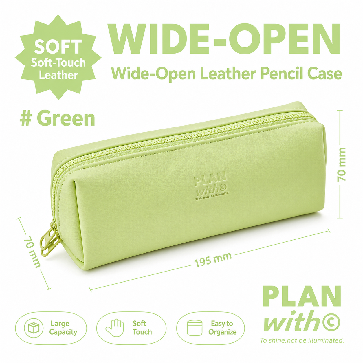Planwith Soft PU Leather Pencil Case with Dual Zippers | Large Capacity Wide Opening Pen Pouch
