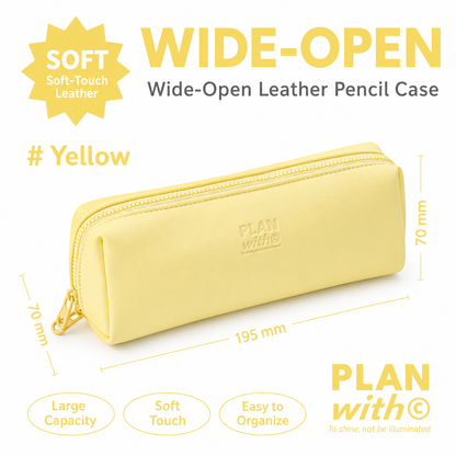 Planwith Soft PU Leather Pencil Case with Dual Zippers | Large Capacity Wide Opening Pen Pouch
