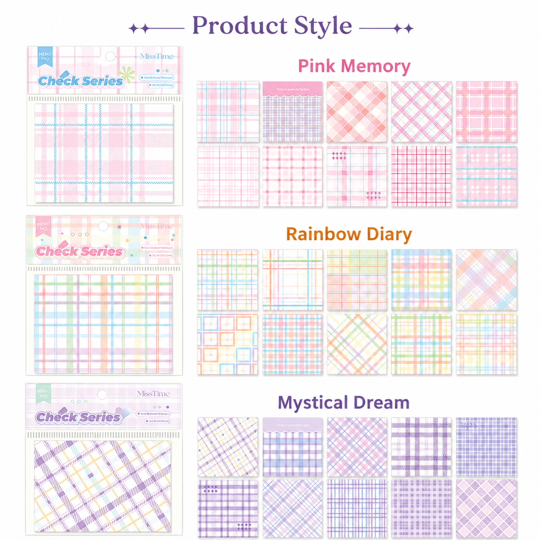 MISSTIME Vintage Plaid Series of Notes Set by MISSTIME - color option view for aesthetic stationery | Lumiyear