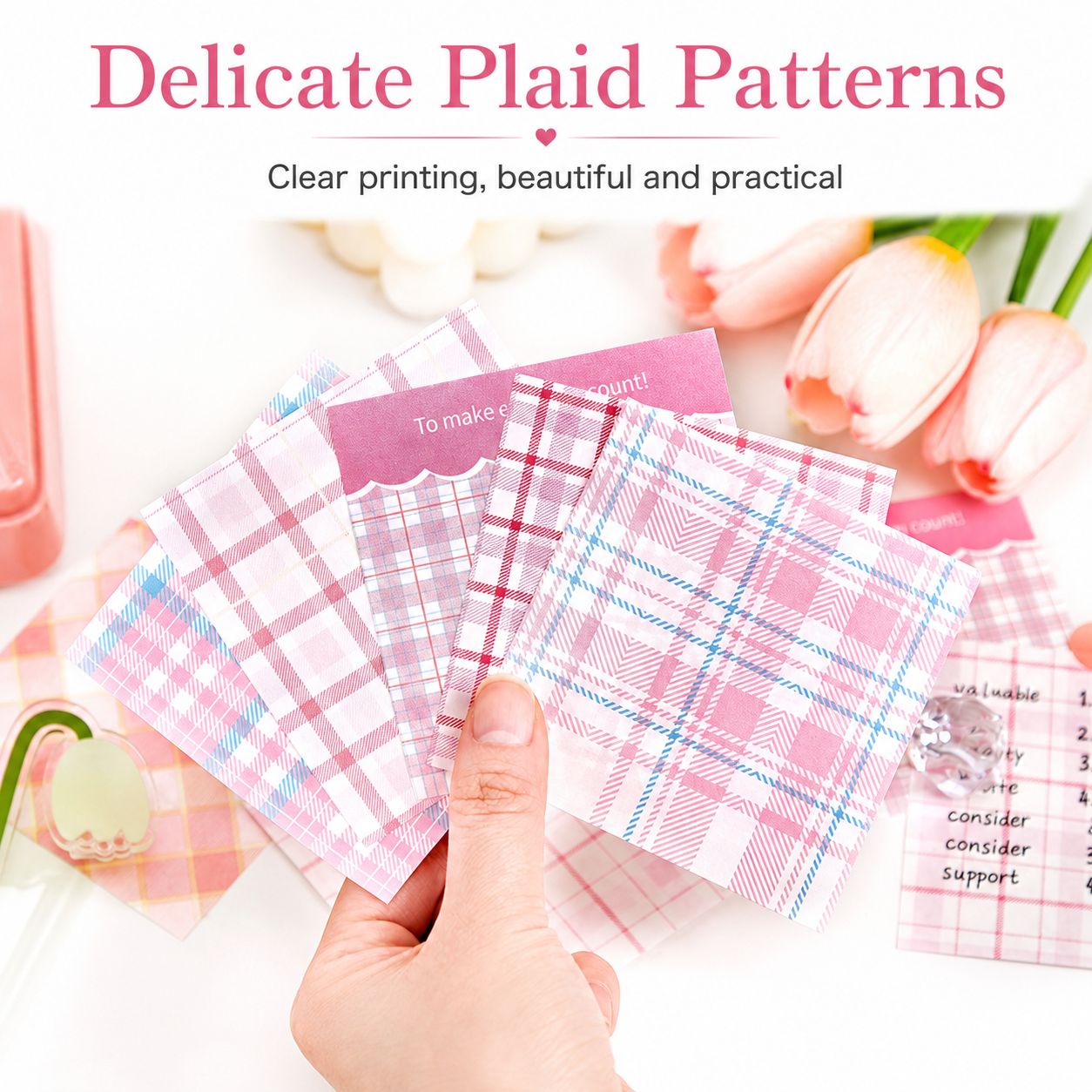 MISSTIME Vintage Plaid Series Sticky Notes Set | Pastel Checkered Memo Pads