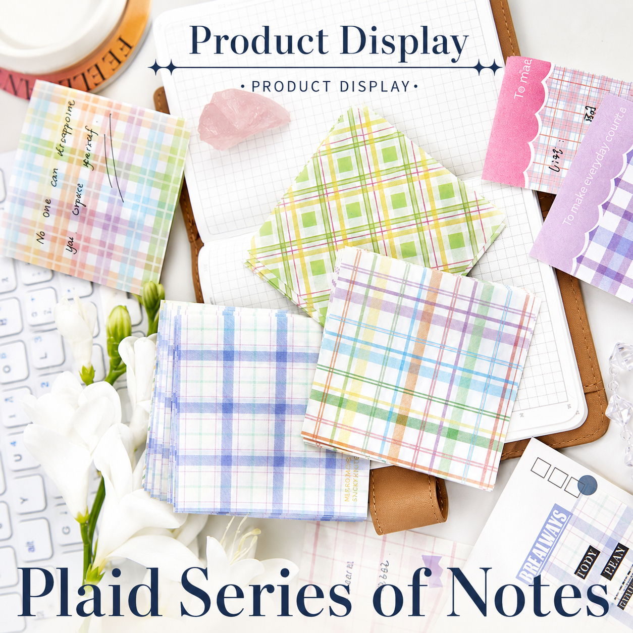 MISSTIME Vintage Plaid Series Sticky Notes Set | Pastel Checkered Memo Pads