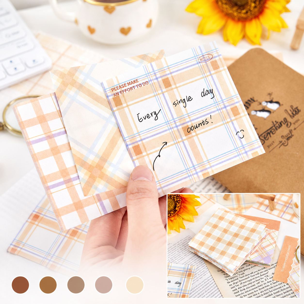 MISSTIME Vintage Plaid Series Sticky Notes Set | Pastel Checkered Memo Pads