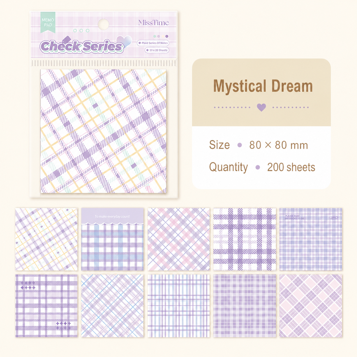 MISSTIME Vintage Plaid Series Sticky Notes Set | Pastel Checkered Memo Pads