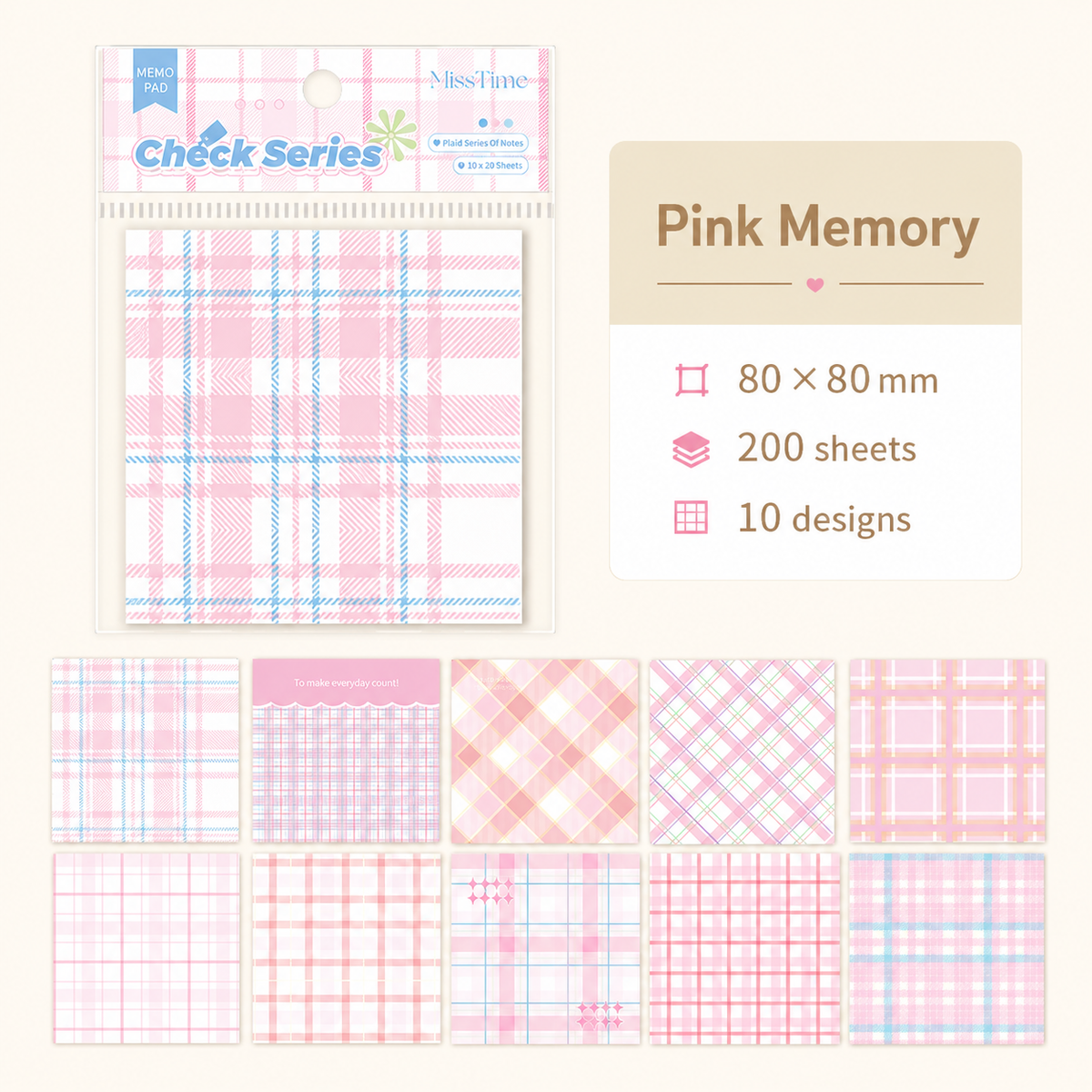 MISSTIME Vintage Plaid Series of Notes Set by MISSTIME - packaging view for aesthetic stationery | Lumiyear