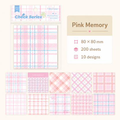 MISSTIME Vintage Plaid Series Sticky Notes Set | Pastel Checkered Memo Pads