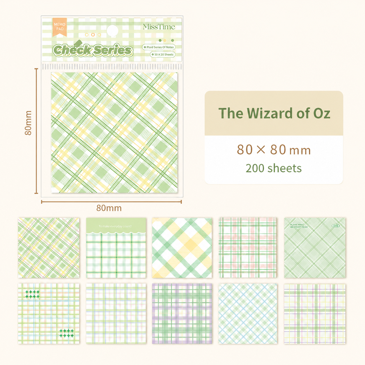 MISSTIME Vintage Plaid Series Sticky Notes Set | Pastel Checkered Memo Pads