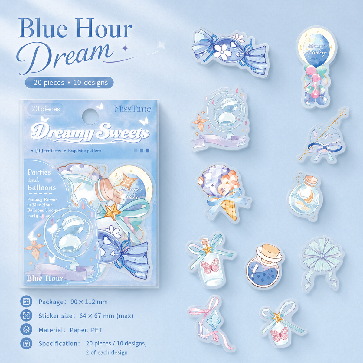 MISSTIME Dreamy Sweets Series PET Sticker Pack by MISSTIME - detail view for scrapbook decoration | Lumiyear
