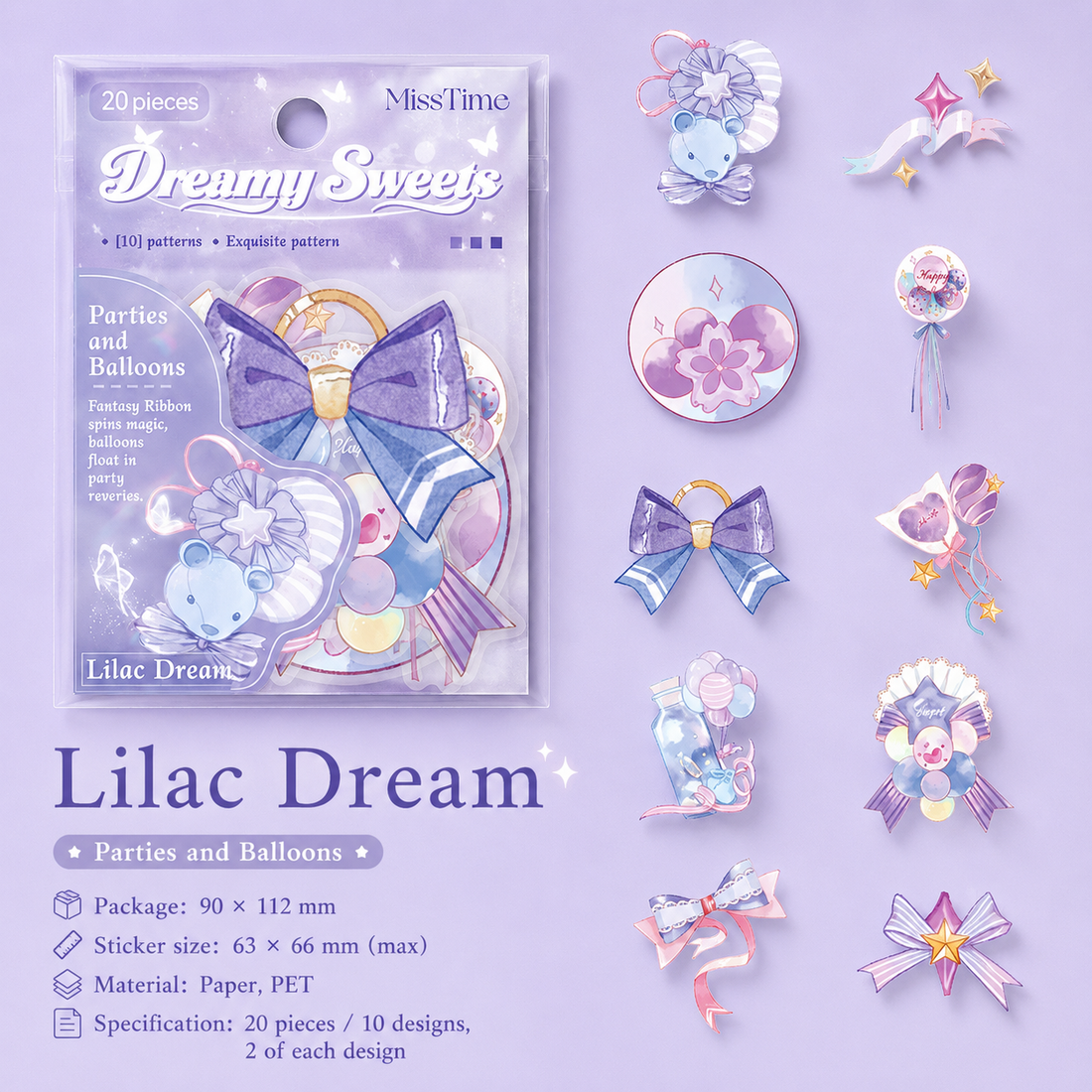 MISSTIME Dreamy Sweets Series PET Sticker Pack by MISSTIME - color option view for scrapbook decoration | Lumiyear