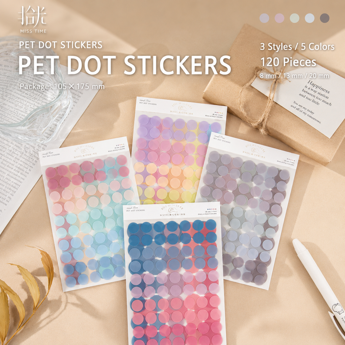 MISSTIME PET Dot Stickers Set (120 Pcs) by MISSTIME - color option view for scrapbook decoration | Lumiyear