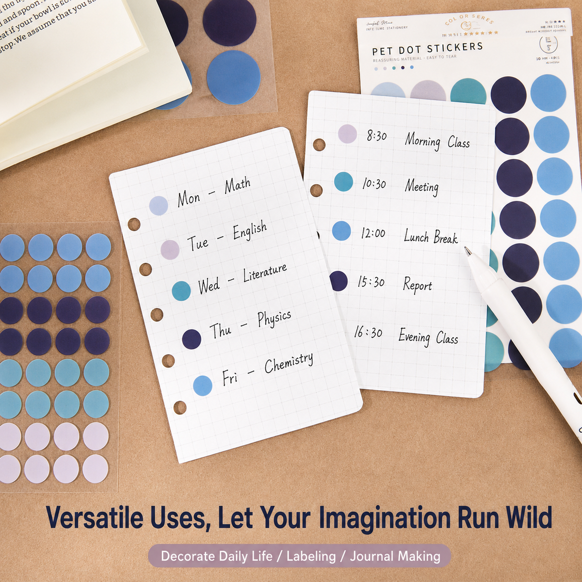 MISSTIME PET Dot Stickers Set (120 Pcs) by MISSTIME - color option view for scrapbook decoration | Lumiyear
