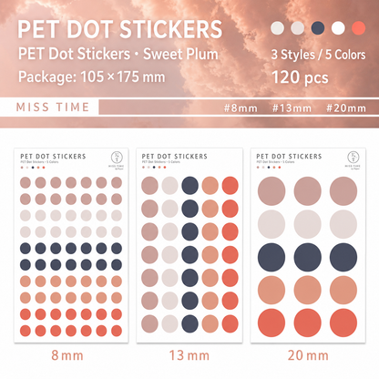 MISSTIME PET Dot Stickers Set (120 Pcs) by MISSTIME - color option view for scrapbook decoration | Lumiyear