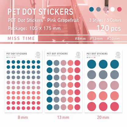 MISSTIME PET Dot Stickers Set (120 Pcs) by MISSTIME - color option view for scrapbook decoration | Lumiyear