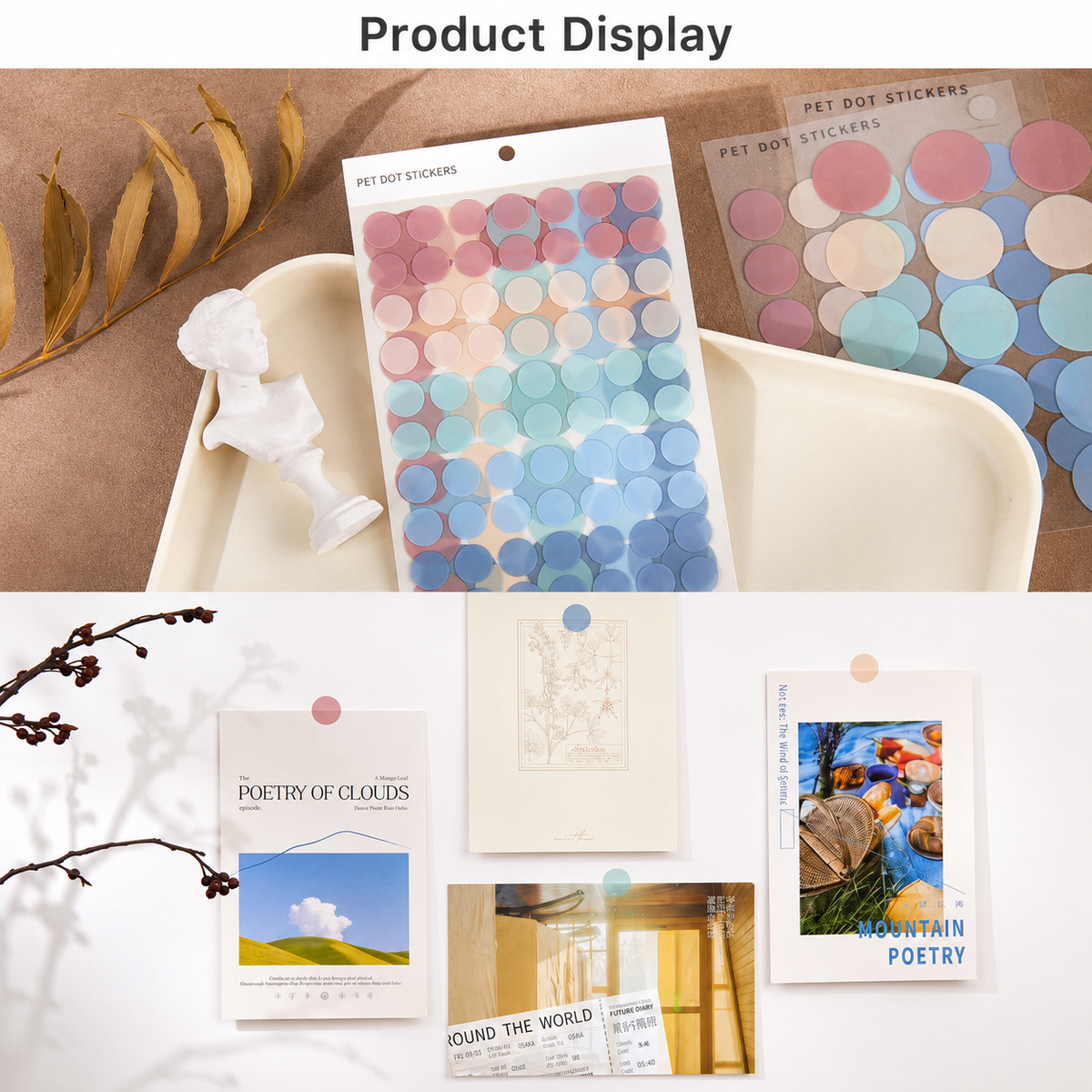 MISSTIME PET Dot Stickers Set (120 Pcs) by MISSTIME - lifestyle stationery view for scrapbook decoration | Lumiyear