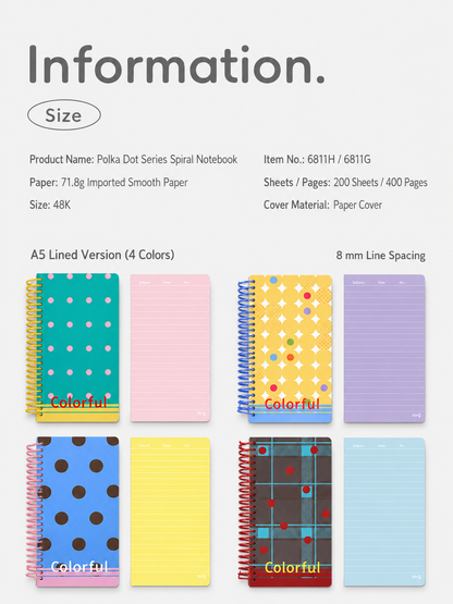 "Polka Dot Series" Soft Spiral Notebook
